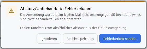 Absturzdialog nach nicht ordnungsgemäßem Beenden