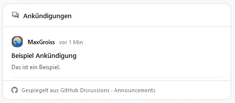 Panel Ankündigungen mit einer Ankündigung