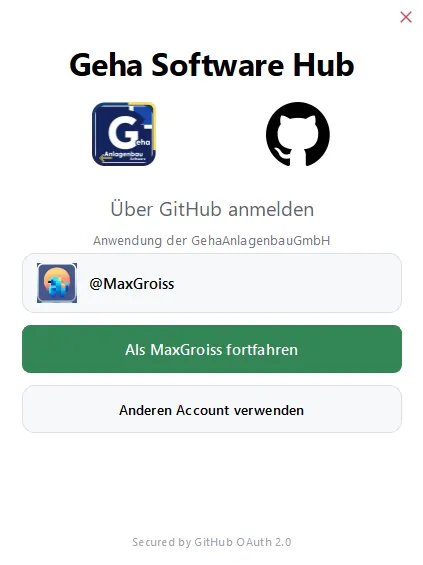 Anmeldefenster mit gespeicherter Anmeldung