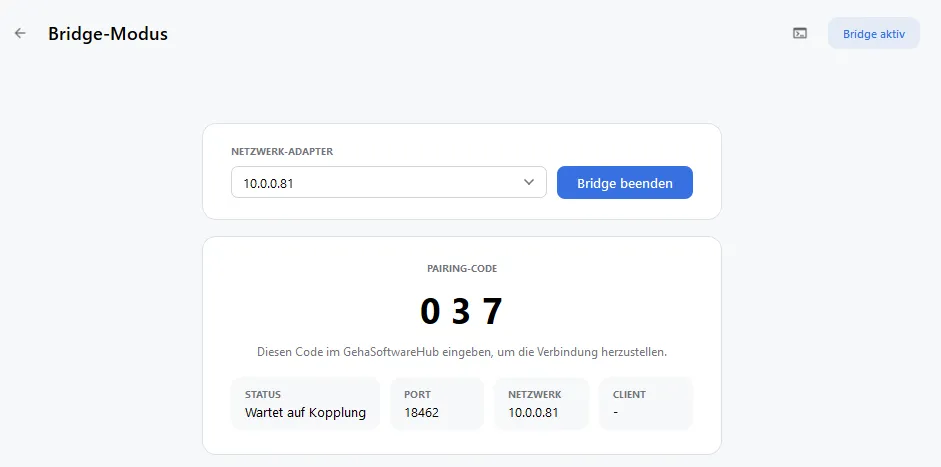 TIA-Link App im Bridge-Modus mit Pairing-Code