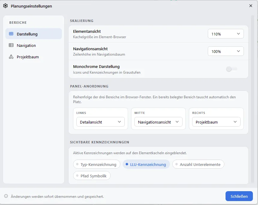 Dialog Planungseinstellungen